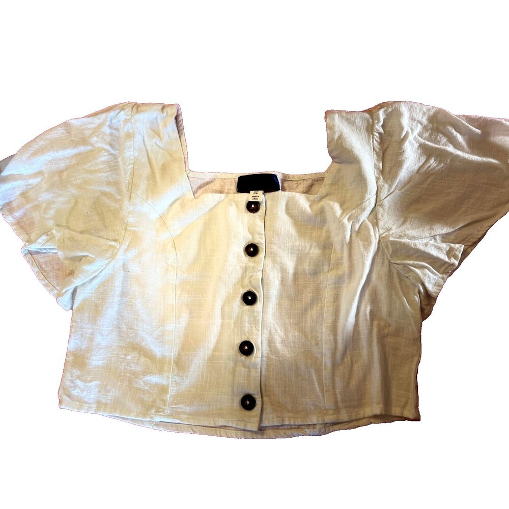 Unknown Cream Button Front Crop Top Size XL (Off White Color)